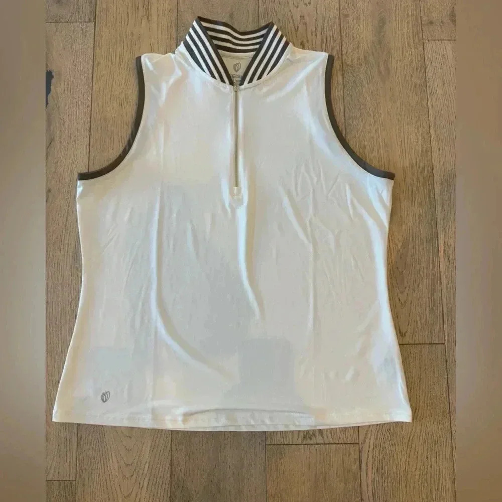 Womens White Sleeveless Zip Mock Collar Tank Top